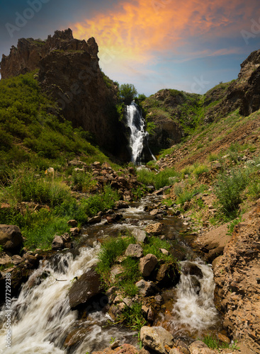Susuz waterfall at sunset. Kars city. Türkiye 