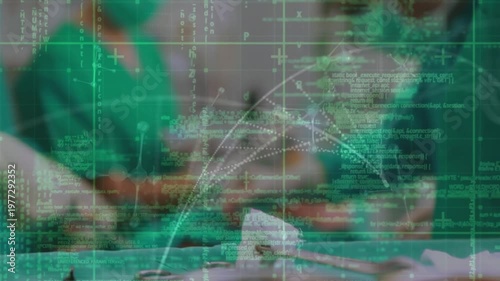 Animation of digital interface over surgeons in operating theatre