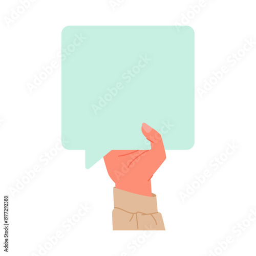 Canvastavla Isolated hand holding empty speech bubble sign on white background for messages