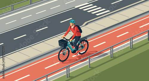 Cyclist Riding Bike on Cycle Path.