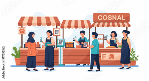 Cosmetic Store Illustration with Customers and Staff.