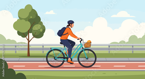Cyclist Riding Bike on Track Path.
