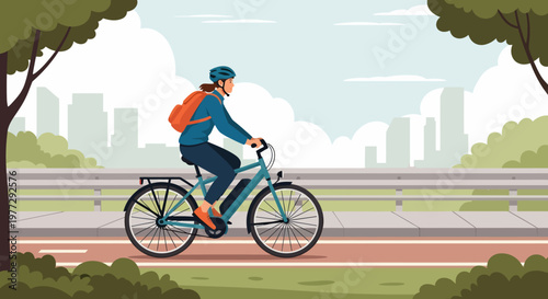 Cyclist Riding Bike on Track.