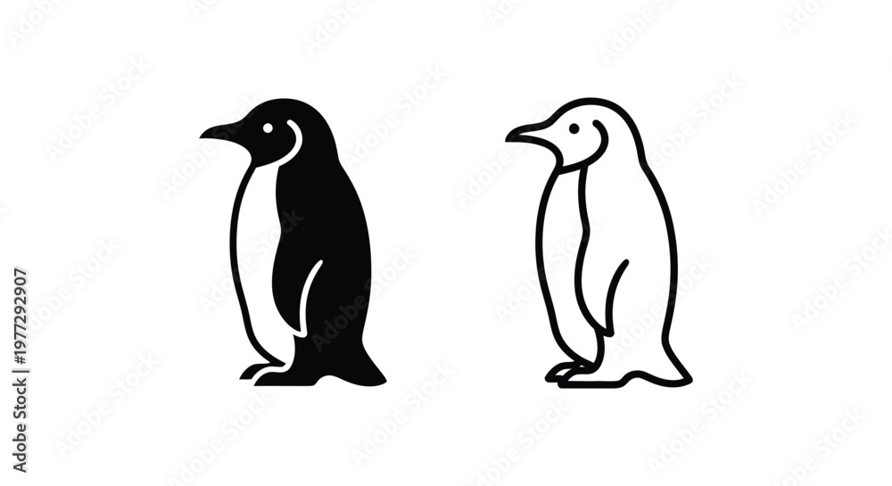 Obraz premium Adorable Black White Penguin Silhouette Icons Vector