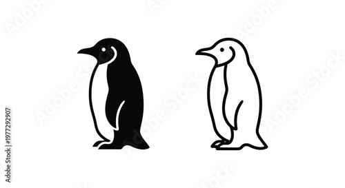 Adorable Black White Penguin Silhouette Icons Vector