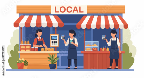 Local Market Stall with Three Vendors.