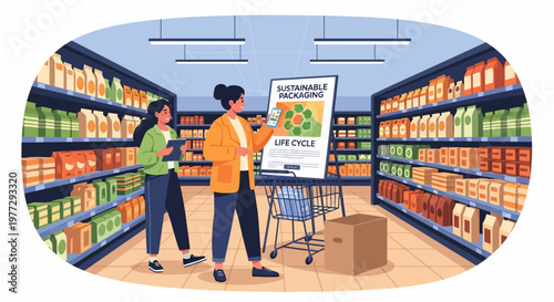 Man and Woman Discussing Grocery Display.