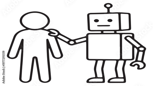 Friendly robot putting hand on human shoulder as a symbol of support and partnership.