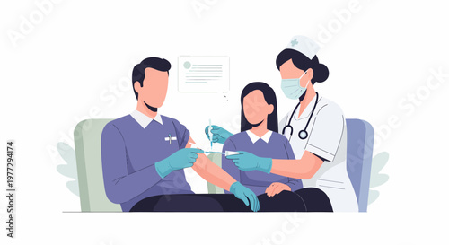 Nurse Administering Vaccine to Man and Woman.