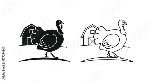 Turkey Farm Barn Silhouettes Design Ideas Vector