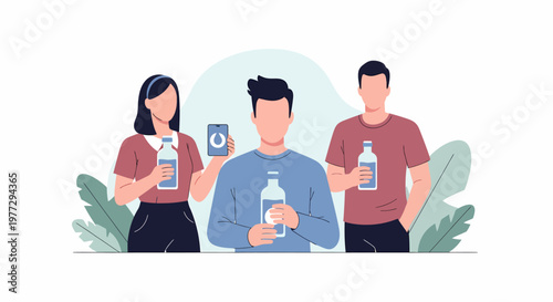 People Holding Milk Bottles Healthy Lifestyle.