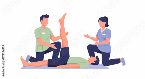 Physical Therapy Session with Patient and Therapists.