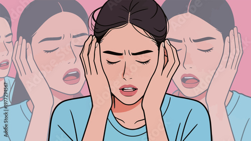 Woman Feeling Overwhelmed by Multiple Voices