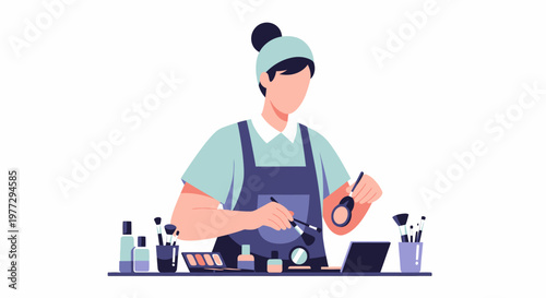 Professional Makeup Artist Applying Cosmetics Illustration.