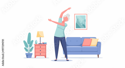 Senior Woman Exercising at Home.