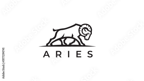 Ram zodiac symbol with bold outline and the word 'ARIES' below, representing the astrological sign and its celestial meaning.