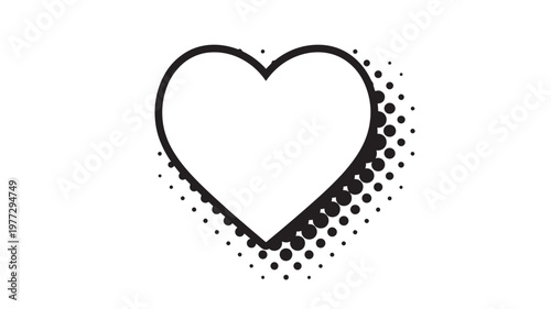 Heart shape with black halftone dot pattern overlayed on white background, symbolizing love and romance.