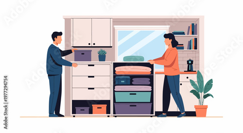 Two Men Organizing Furniture and Storage.