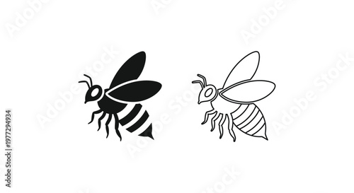 Bee Icon Designs: Stylish Black and White Vector Illustrations Vector