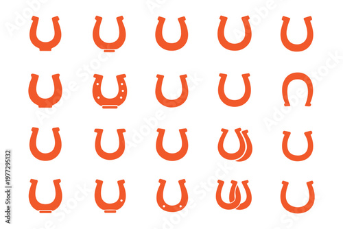 Horseshoe Icon Set – Lucky Symbol, Fortune Charm, Line and Solid Style Collection