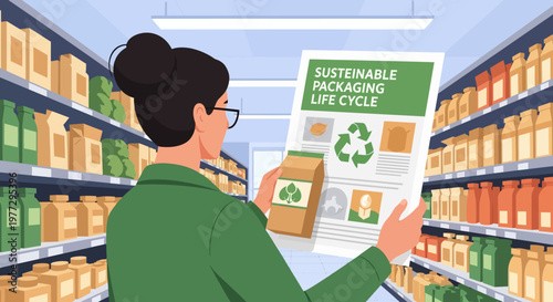 Woman Examining Sustainable Packaging in Store.