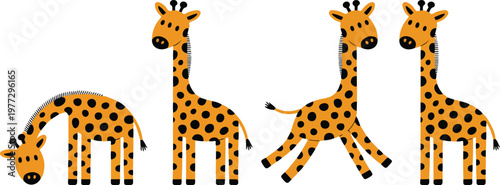 Set of cute flat vector animal illustrations in simple children style featuring elephant, giraffe, tiger, lion, parrot and more