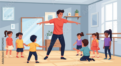 Children and Teacher in Dance Class.