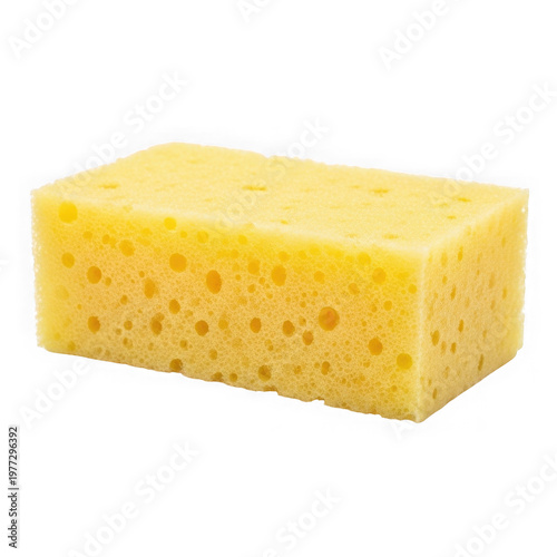 Rectangular yellow cleaning sponge with porous texture on black