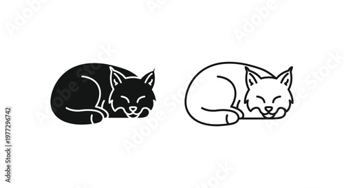 Sleeping Cat Designs: Minimalist Black & White Illustrations Vector