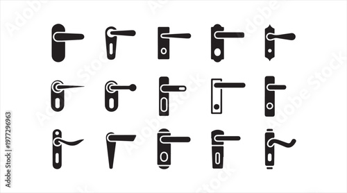 Door hardware icon set with handles, locks and security symbols for home and office access concepts