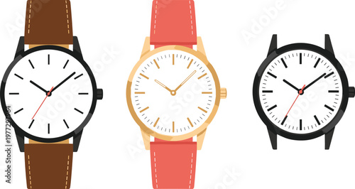 Wrist Watch Illustration Set with Classic Analog Timepieces and Stylish Strap Designs for Fashion Accessory and Time Management Collection