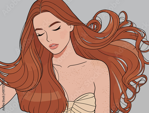 Illustration of a woman with long red hair