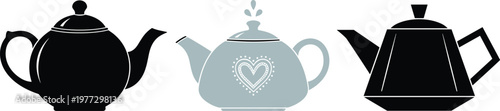 Teapot Illustration Set with Classic and Modern Tea Kettle Designs for Kitchen Beverage Serving and Elegant Drinkware Collection