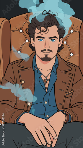 Stylized Portrait of a Stylish Man with Smoke