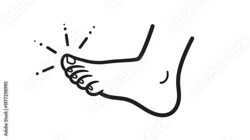 Foot toe pain icon with radiating lines indicating discomfort and injury, representing hurt and medical issues
