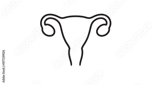 Uterus icon with fallopian tubes and ovaries, a simple line drawing representing female reproductive system anatomy, symbolizing health, fertility,