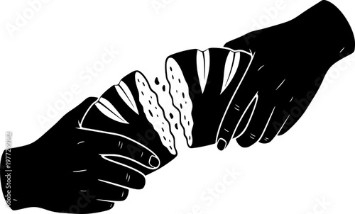 Sharing Bread Solidarity Silhouette Famine Relief Community Support Unity Vector