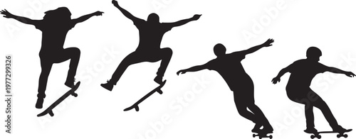 Skateboarder performing tricks in sequence, silhouette