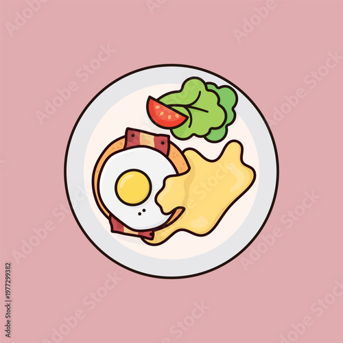 Eggs Benedict dish with salad garnish vector illustration for national Eggs Benedict Day on April 16