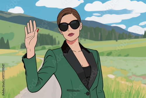 Stylish Woman in Green Blazer Gesturing