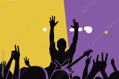 Concert Silhouette with Crowd and Musician