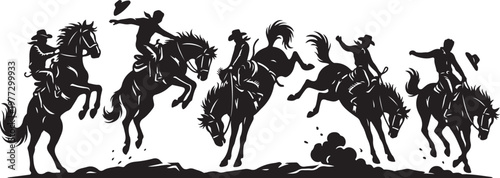 Rodeo cowboy riding bucking bronco in action, sequence