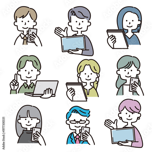 スマホやタブレットで案内をするビジネスアイコンセット