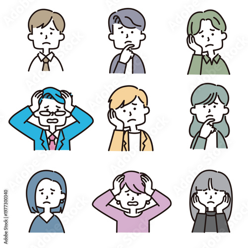 困り顔の男女アイコンセット