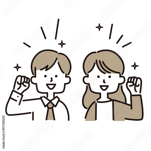 笑顔で案内する若い男女のイラスト