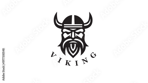 Viking warrior face emblem with helmet and beard, featuring bold lines and the word 'VIKING' below in a stylized font.