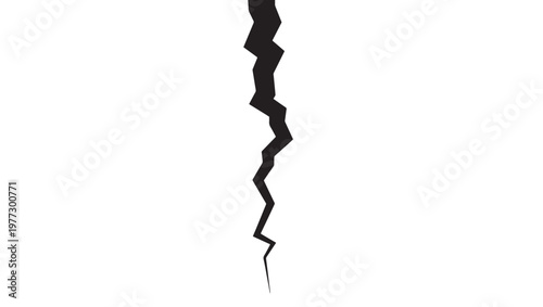 Crack graphic element with sharp jagged edges, symbolizing breakage and division on a white background.