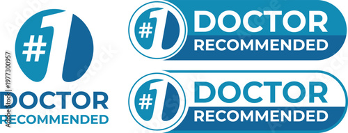 Collection of '#1 DOCTOR RECOMMENDED' blue and white vector badges and labels isolated