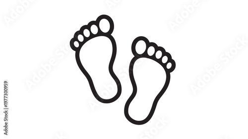 Footprints black line icon with detailed toes and heel, representing steps and movement featuring foot, walking, journey with trail and path elements