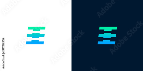Abstract modern digital technology logo or icon featuring gradient blue and green geometric bars, ideal for data, network, or server-related businesses seeking a clean and innovative brand identity